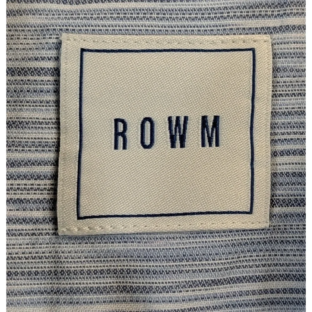 ROWM Mens XL Short Sleeve Button Front Shirt Blue White Slub Stripe Casual